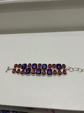 Bi-Colour Tourmaline and Kunzite Purple-Pink Gemstone Bracelet. 925 Sterling